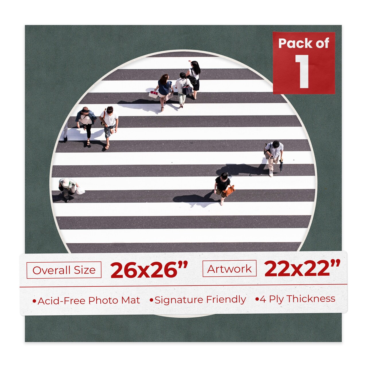 Dark Grey Suede Mat Board for 26x26 Frames - Circle Opening for 22x22 Photos